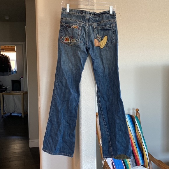 Yag Denim flare Lowrise suede leather accents bohemian Gypsy hippie cottagecore - Picture 9 of 11